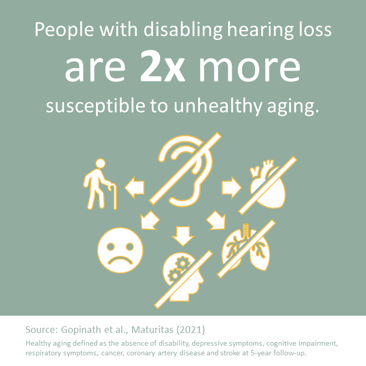Infographic on risk factors associated with hearing loss in the aging process.
